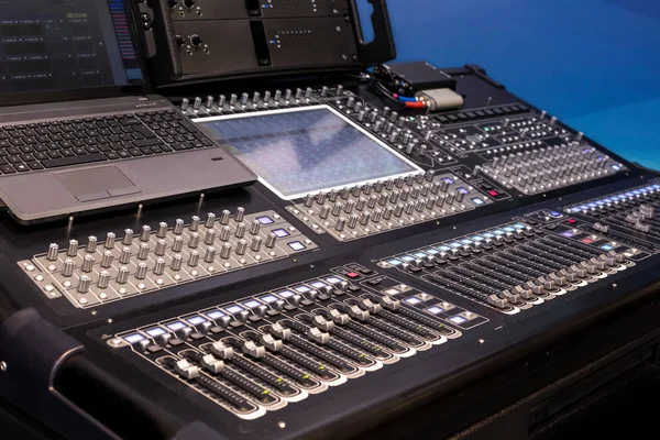 Large panel of the stage controller with screens Royalty Free Stock Photos