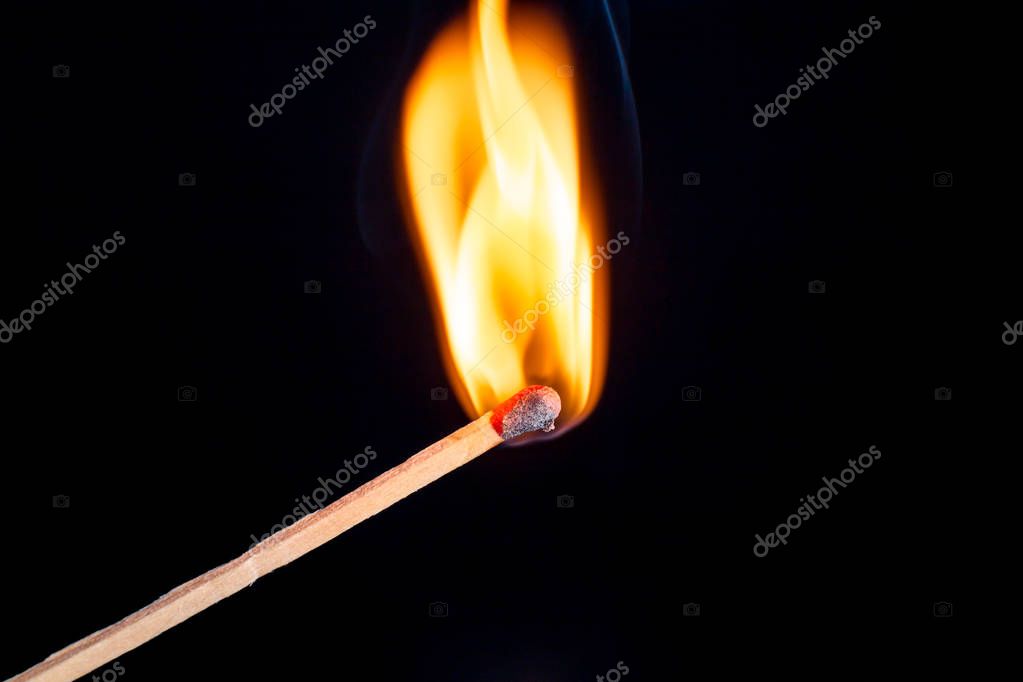 Burning match isolated on black background — Stock Photo © Taranukhin
