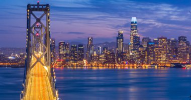 Bay Bridge night view at San Francisco, California