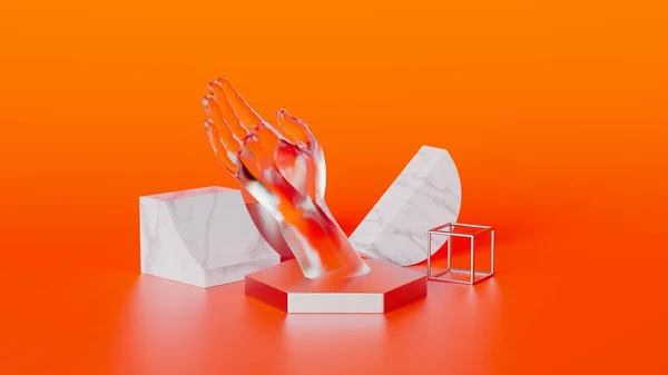 Minimum Lav arkaplan sanatı deco altın ve mermer nesne 3D görüntüleme