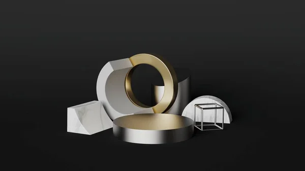 En az siyah arkaplan sanatı deco altın ve mermer nesne 3D görüntüleme