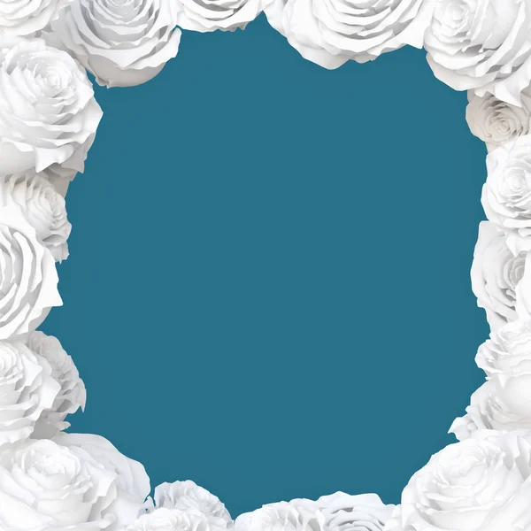 Gül çerçeveli evlilik yıldönümü Sevgililer Günü Anneler Günü Mavi arka plan 3D