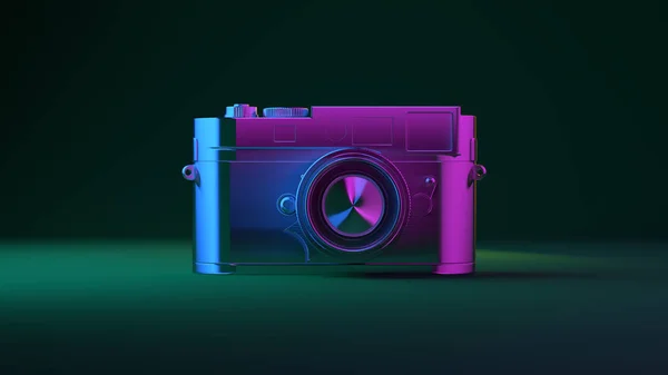 3d Kamera Neon aydınlatma krom Gece modunda izole 