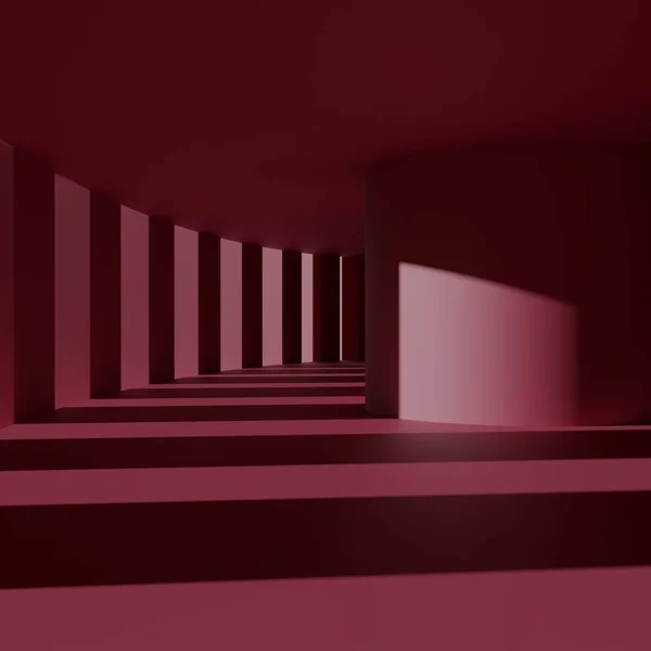 Sun Ray Though Hall Way Red Background Rendering 스톡 사진
