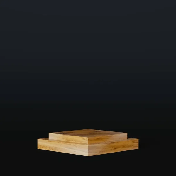 Render Wood Sharp Podium Realistic Minimalism Black Background 스톡 사진