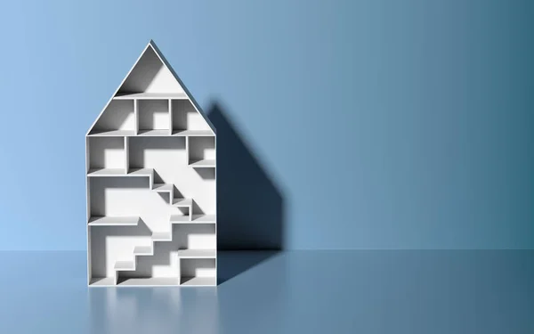 3D ev oyuncağı mavi arka plan konsepti ev finans hizmeti üzerine