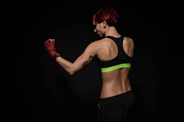 Boxing woman with red boxing wraps — Stok Foto