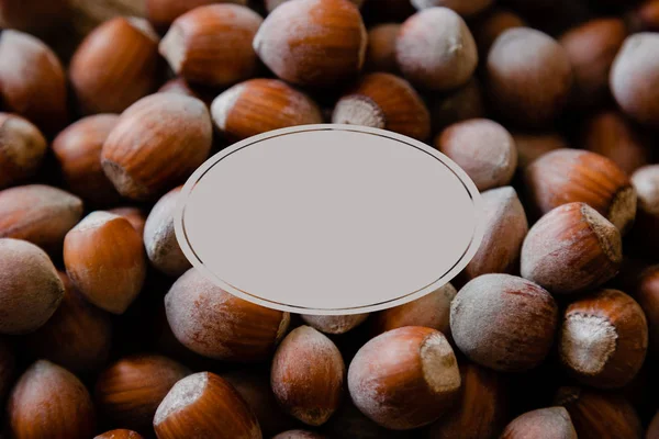 Top View Hazelnuts Card Text — Stock Photo, Image