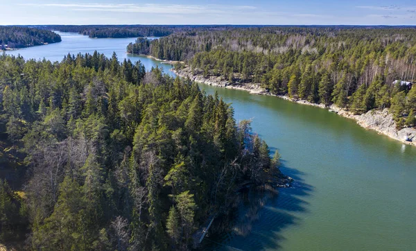 Aerial view of Barosund coast and strait, Finland