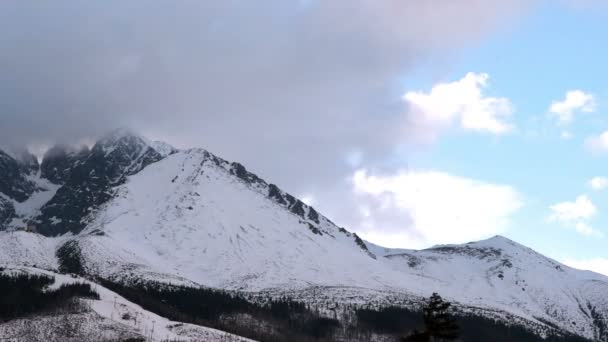 Lomnicky Stit Heuvel Tatra Gebergte Winter Landschap Timelapse — Stockvideo