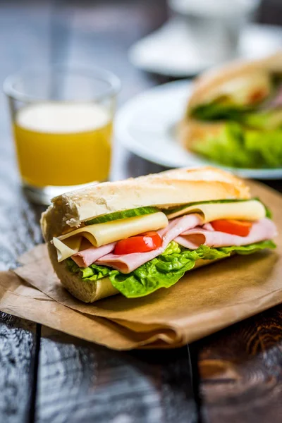 Baguette with ham — Stock Photo, Image
