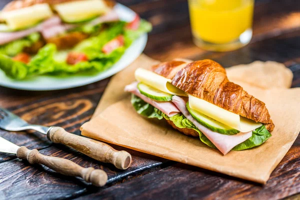 French croissant with ham — Stock Photo, Image