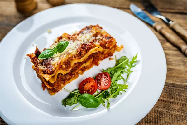 Traditional Italian Pasta Lasagne Minced Meat Tomato Parmesan Cheese — Stock Photo, Image