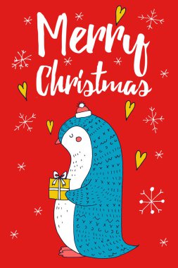 Penguen ile vektör Noel tebrik kartı