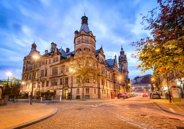 Verbazingwekkende Architectuur Van Sheffield Gemeentehuis Verlicht Avond Sheffield Engeland — Stockfoto