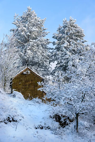 Cosy Cottage Covered Snow Picturesque British Countryside Winter — Stock Photo, Image
