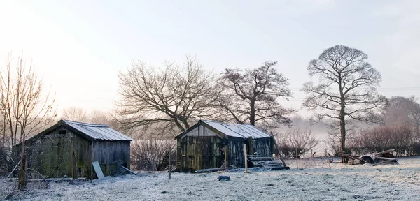 Snow Covered Rural Winter Landscape Farm House Winter Trees Cheshire — Fotografia de Stock