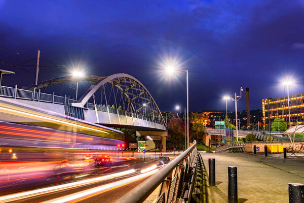 Park Square Bridge, also known as Supertram Bridge, Sheffield, United Kingdom.