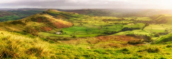 Festői Kilátást Termőföld Napnyugtakor Castleton Peak District England Egyesült Királyság — Stock Fotó