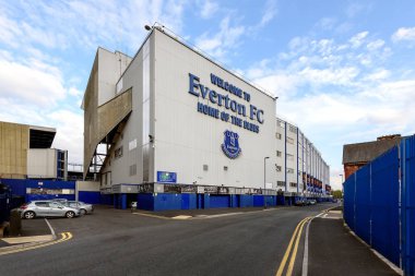 Liverpool, İngiltere - 14 Mayıs 2015: Goodison Park Stadyumu Everton Futbol Kulübü 'nün ev sahibi stadyumudur..