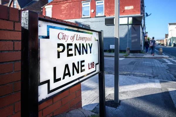 Liverpool England Maj 2015 Penny Lane Gatuskylt Liverpool — Stockfoto