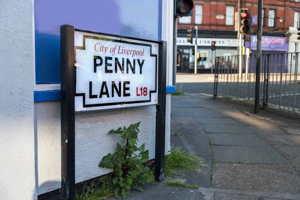 Liverpool England Maj 2015 Närbild Penny Lane Skylt Styrelse Liverpool — Stockfoto