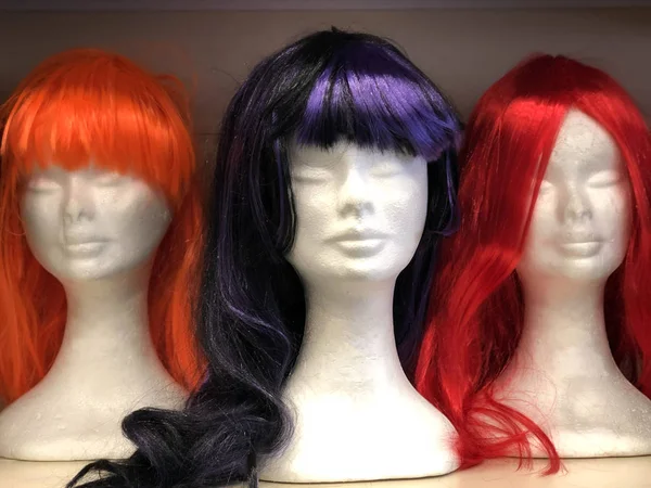 Black Red Orange Long Wigs Female Mannequins Halloween Carnival Masquerade — 스톡 사진