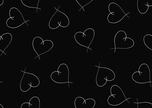 Seamless Pattern White Hearts Black Background Valentine Print Love Shape — 스톡 사진