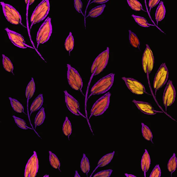Motif Sans Couture Avec Des Branches Violettes Des Feuilles Sur — Photo