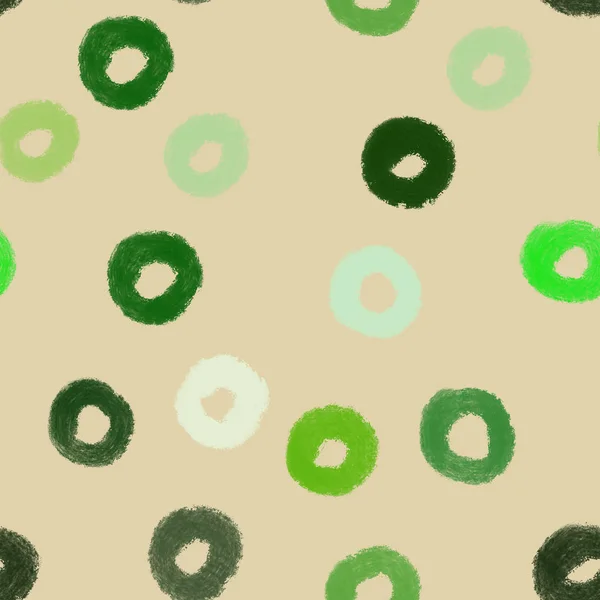 Abstraktní Bezešvé Pozadí Zelenými Kruhy Béžovém Pozadí Ruční Kresba Tisk — Stock fotografie