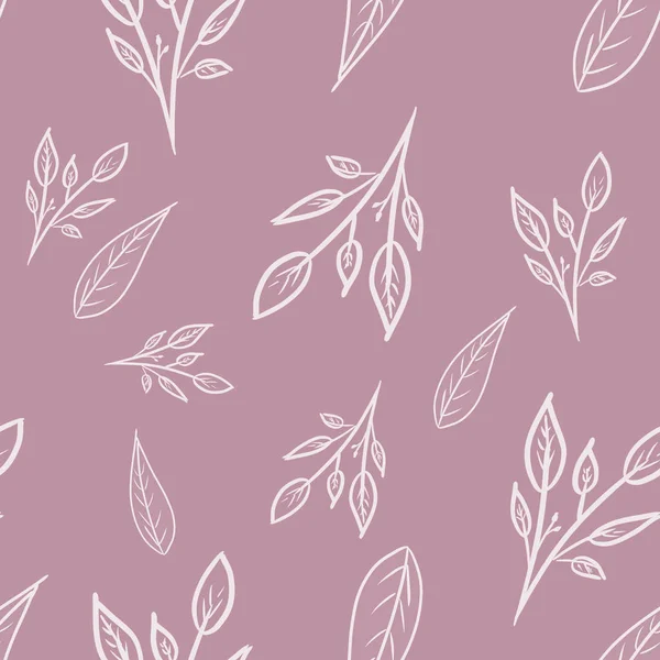 Бесшовный Узор Белыми Контурными Ветвями Листьями Фиолетовом Фоне Spring Summer — стоковое фото