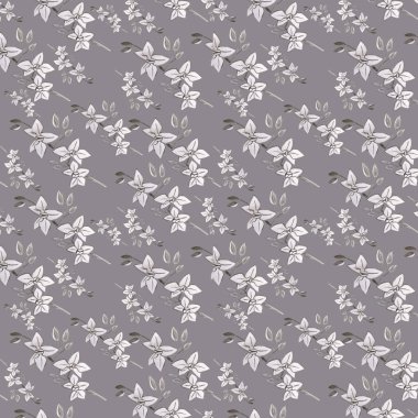 Gri arkaplanda beyaz orkideler. Kusursuz orkide deseni. Çiçek deseni. Kalem el çizimi. Paketleme, duvar kağıdı, tekstil ve kumaş tasarımı