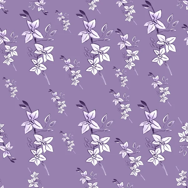 Motif Floral Sans Couture Avec Des Orchidées Sur Fond Violet — Photo
