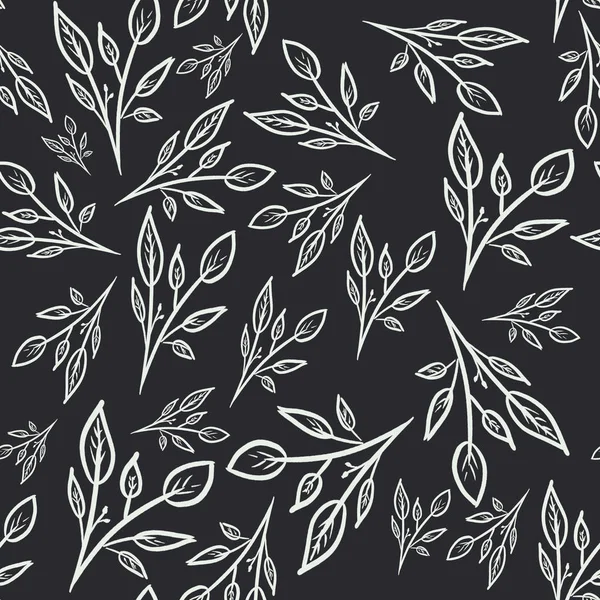 Απρόσκοπτη Floral Μοτίβο Λευκά Κλαδιά Και Φύλλα Μαύρο Φόντο Σχέδιο — Φωτογραφία Αρχείου