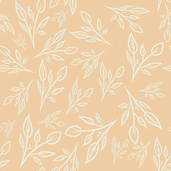 Безшовний Квітковий Візерунок Білими Гілками Листям Світло Оранжевому Тлі Ботанічний — стокове фото