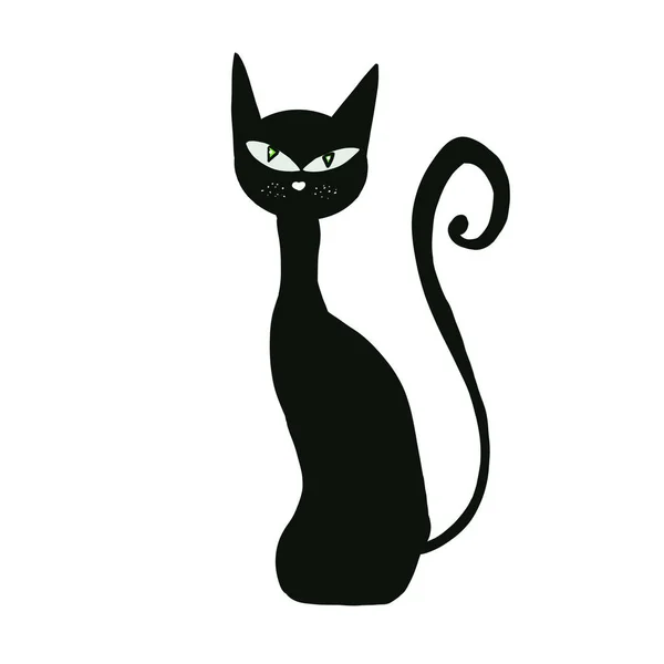 Black Cat Isolated White Background Cartoon Hand Drawing Halloween Design — Stock Photo, Image