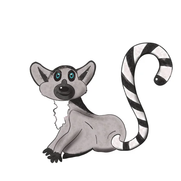 Illustrazione Lemure Con Lunga Coda Isolata Fondo Bianco Animali Tropicali — Foto Stock