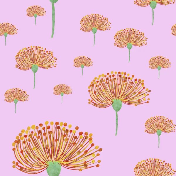 Padrão Sem Costura Com Flores Laranja Aquarela Fundo Rosa Impressão — Fotografia de Stock