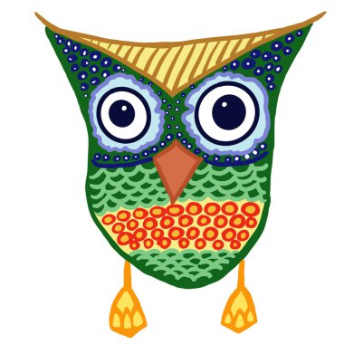 Beyaz arka planda izole edilmiş renkli baykuş çizgi filmi. Vahşi yaşam. Kupa, kırtasiye, kumaş, ambalaj, duvar kağıdı tasarımı