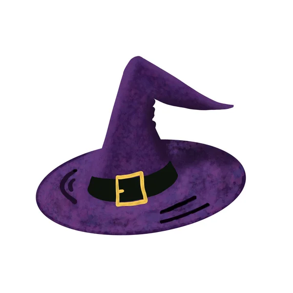 Sombrero Bruja Violeta Halloween Sobre Fondo Blanco Brujería Aislado Dibujo — Foto de Stock