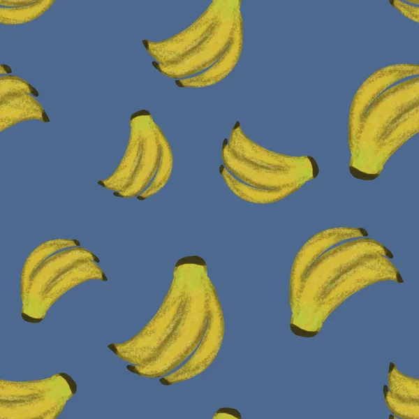 Padrão Sem Costura Com Bananas Aquarela Fundo Azul Impressão Tropical — Fotografia de Stock