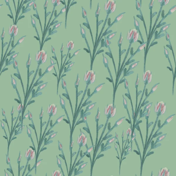 Nahtloses Muster Mit Rosa Und Blauen Zweigen Von Buschrosen Auf — Stockfoto