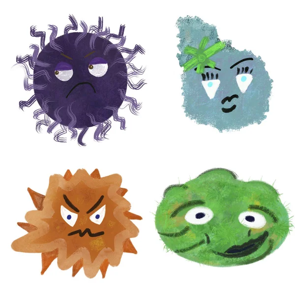 Microbes Viruses Germs Set Isolated White Background Cartoon Viruses Illustration — Stock Photo, Image