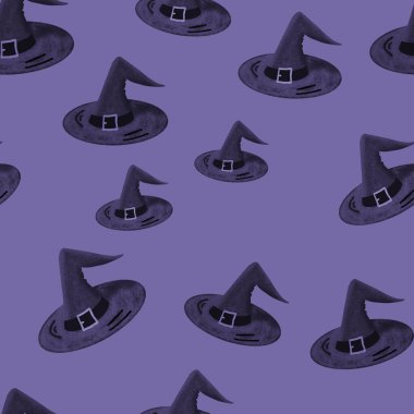 Mavi arka planda mavi cadı şapkaları. Cadılar Bayramı kusursuz. Büyücülükle. baskı, ambalaj, duvar kağıdı, tekstil, kumaş tasarımı