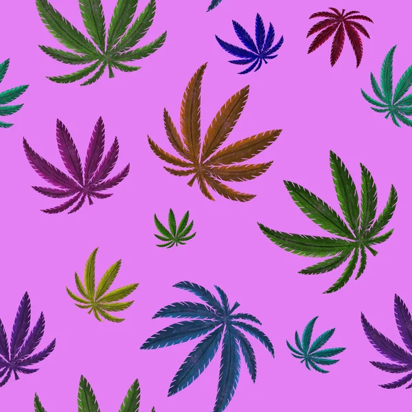Marihuana Cannabisblätter Auf Rosa Hintergrund Nahtloses Muster Medizinische Anlage Druck — Stockfoto