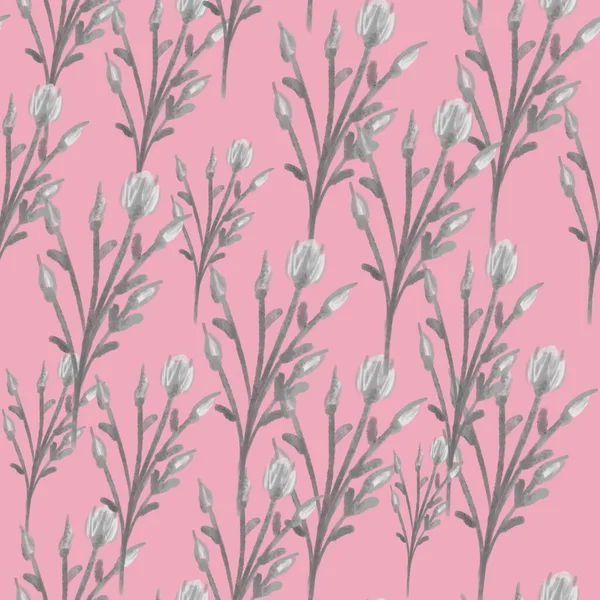 Rosas Cinzentas Fundo Rosa Padrão Sem Costura Elegante Impressão Primavera — Fotografia de Stock