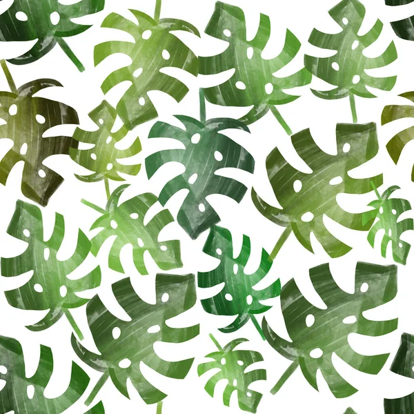 Groene Monstera Bladeren Witte Achtergrond Zomer Naadloos Patroon Tropische Planten — Stockfoto