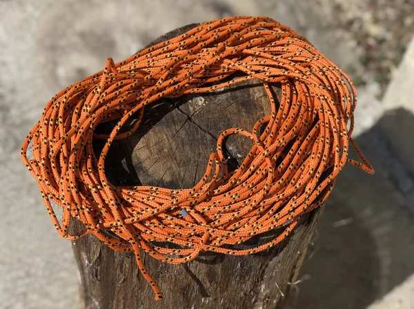 Orange Rope Circle Lying Wood Close Construction Equipment — Stock Photo, Image