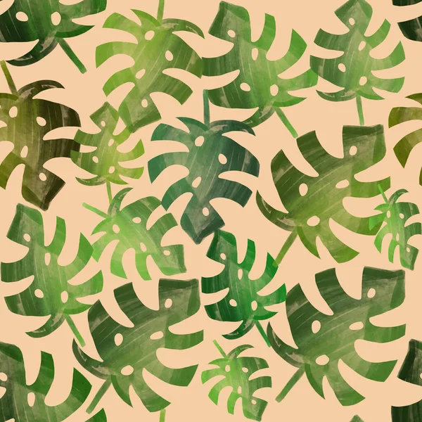 Зеленые Листья Монстры Оранжевом Фоне Тропические Растения Летняя Экзотика Упаковка — стоковое фото