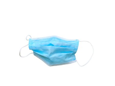 Koruyucu tıbbi maske beyazda izole edilmiş. Mavi yüz maskesi. Karantinaya alın. Virüs, grip, covid-19 koruması. Sağlık hizmetleri. 